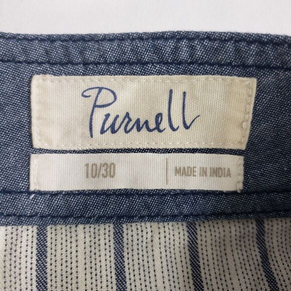 Purnell Womens Mini Skirt Sz 10/30 Indigo Beige Striped Pockets Contrast Stitch - Picture 7 of 9